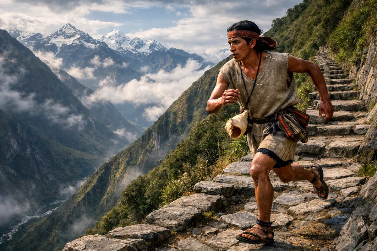 A chasqui messenger running the Inca road