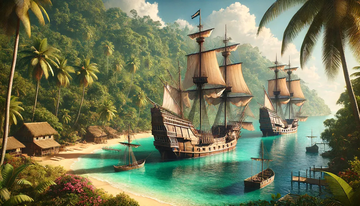 Ships at anchor off a Caribbean island