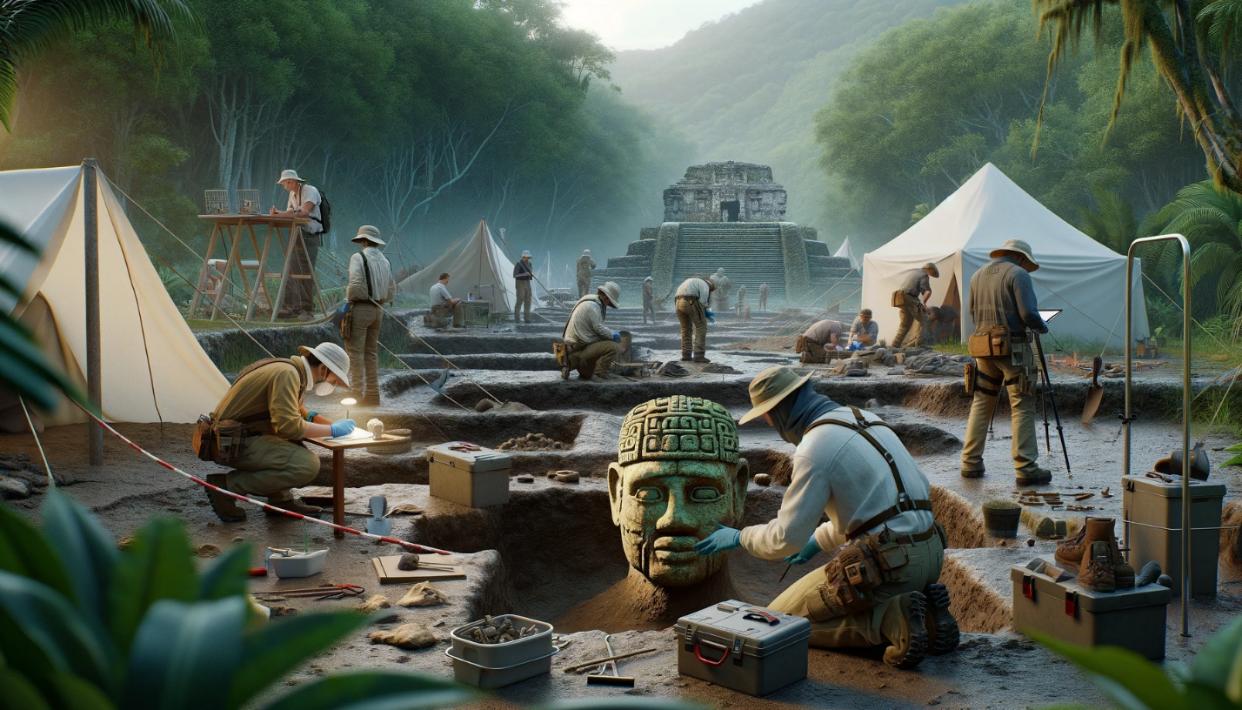 Excavating a colossal head